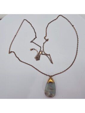 Gold-Tone Chain Necklace With Polished Stone Pendant 30 Inches Long
